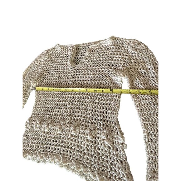 Handmade Crochet Sweater w/Floral Details Long Sleeve Cotton See photos 4sizing - Picture 3 of 5